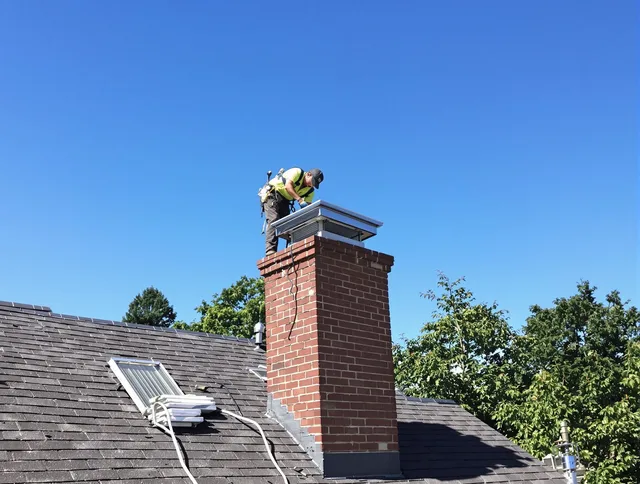 Fountain Chimney Sweep technician measuring a chimney cap in Fountain, CO