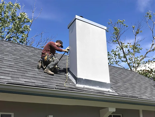 Fountain Chimney Sweep team member finishing chimney construction in Fountain, CO