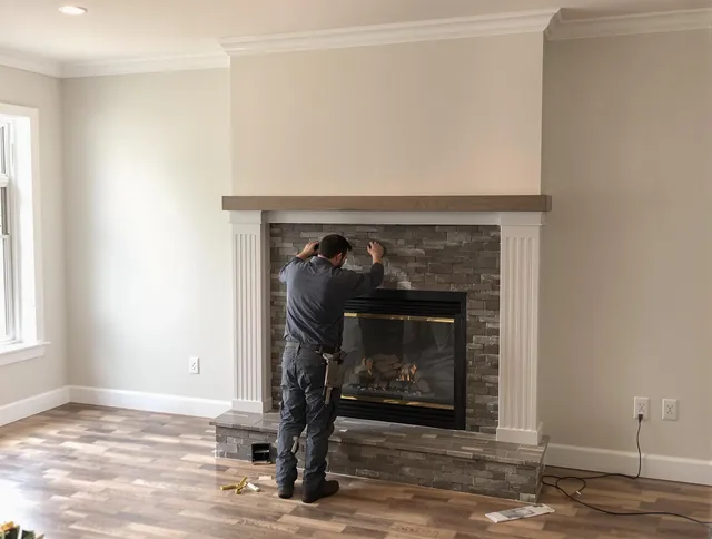 Fountain Chimney Sweep finishing a custom fireplace install in Fountain, CO